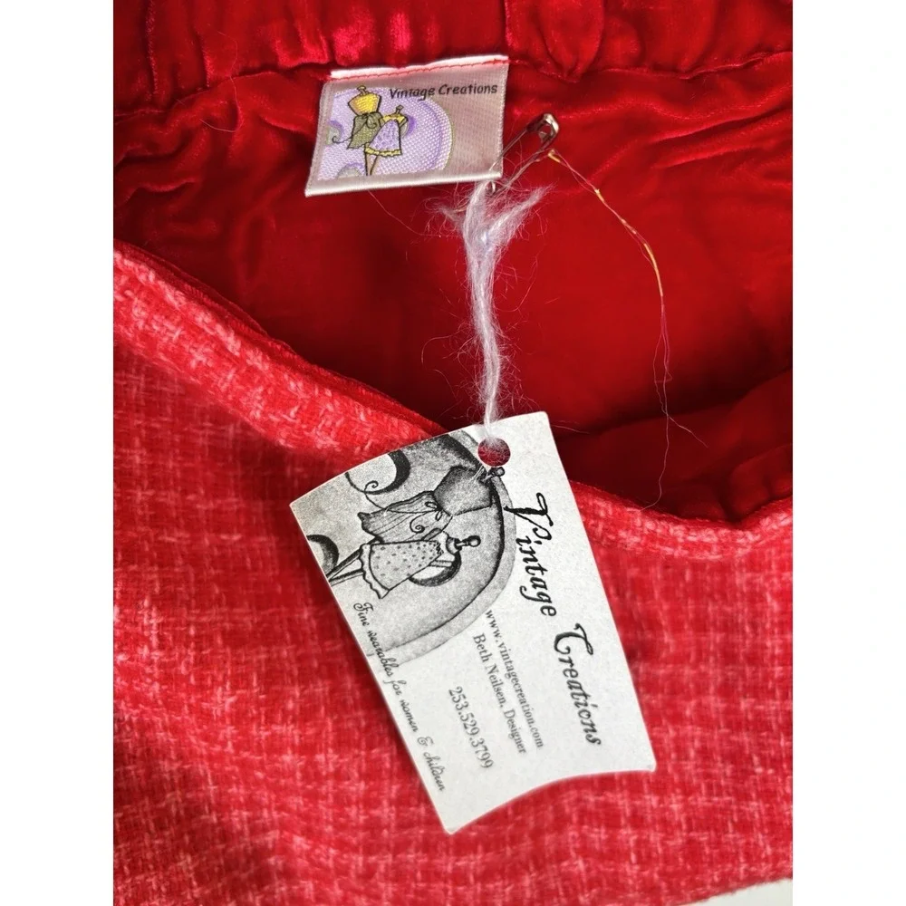 Handmade Vintage‎ Creations Salmon Pink Tweed Shoulder Bag Red Velvet Lined